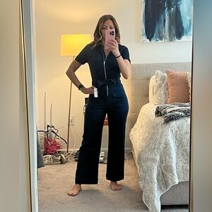 Anthropologie Maeve Colette Denim Zip-Front Short Sleeve Jumpsuit